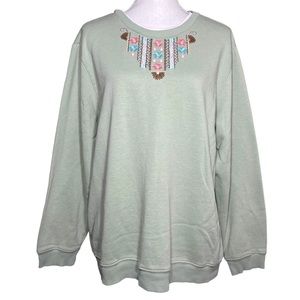Floral Embroidered Layered Sweatshirt EUC 2X Plus Size Sage Green Vintage